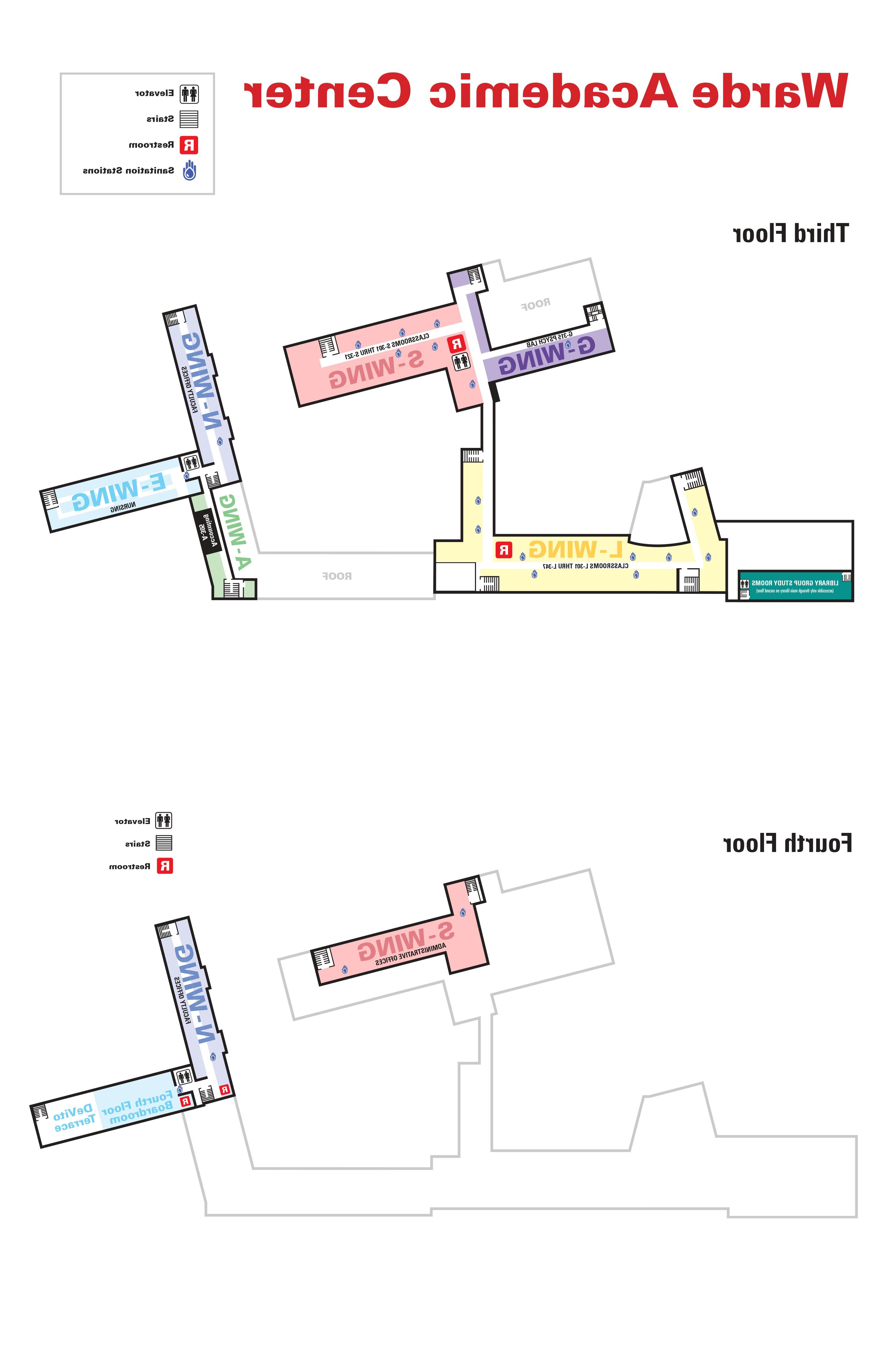 Warde Academic Center Map, Floors 3-4